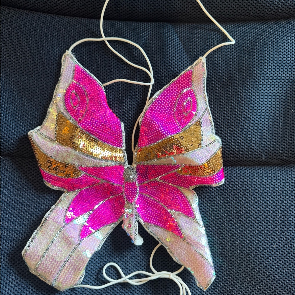 Pink and Gold Sequin Butterfly Festival Top
